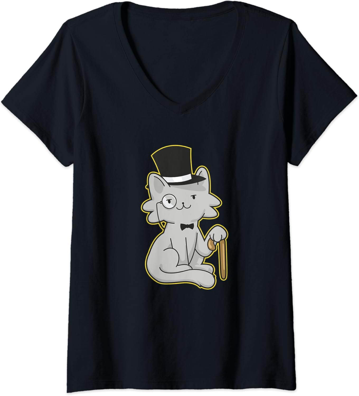 Womens Cute Cat Lover Shirt Funny Cat with Monocle Top Hat And Cane V